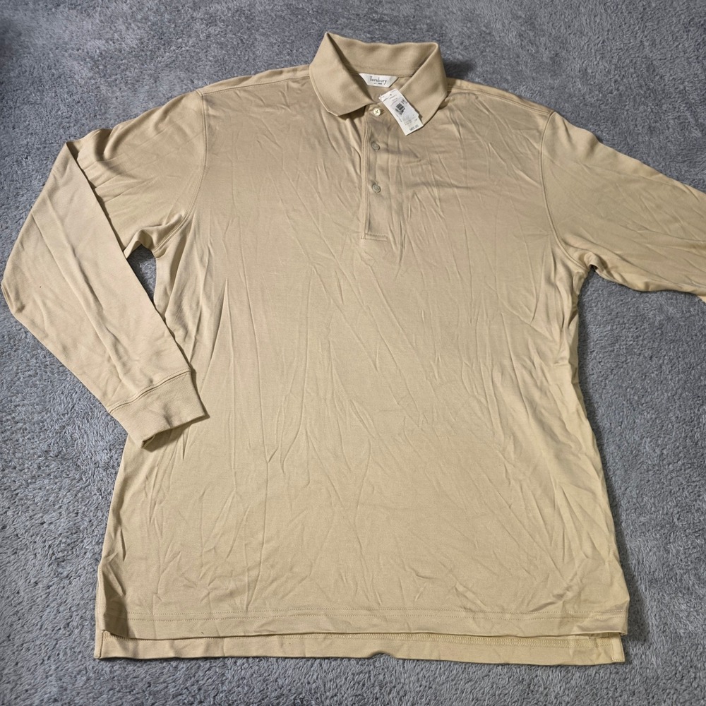 Turnbury Mens Medium Polo Shirt Beige Long Sleeve Pima Cotton‎ Solid F65KT200